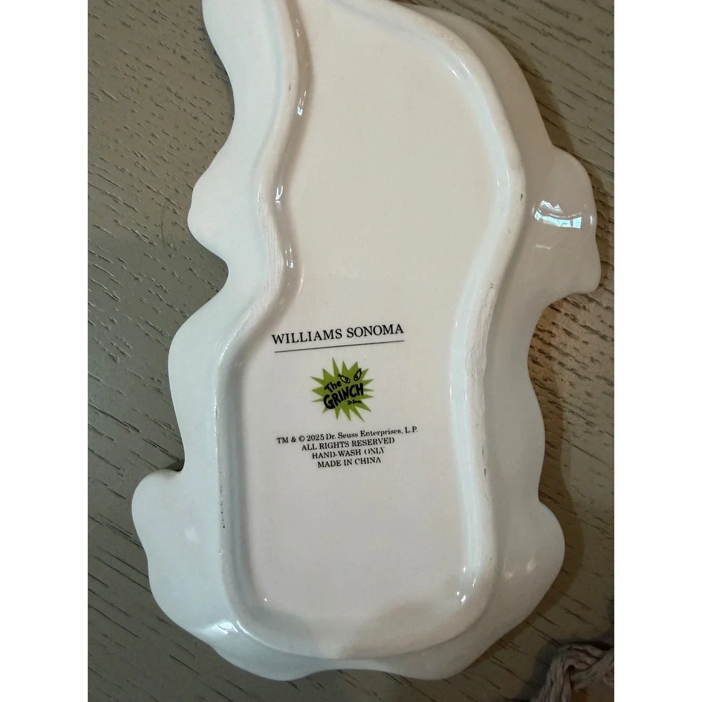 Williams Sonoma The Grinch Christmas Spoon Rest Ceramic Green Santa Hat Holiday